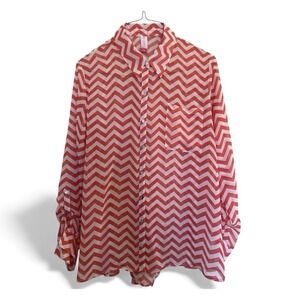 No Boundaries Chiffon Tunic Women Junior XXL Sheer Chevron Orange White Roll Tab